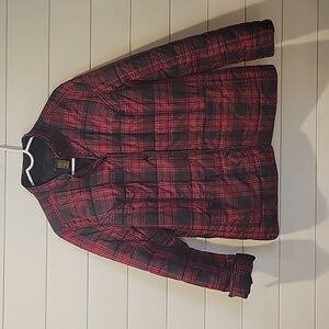 CHARLES F ORVIS PLAID POLYESTER JACKET  LARGE RED/BLACK